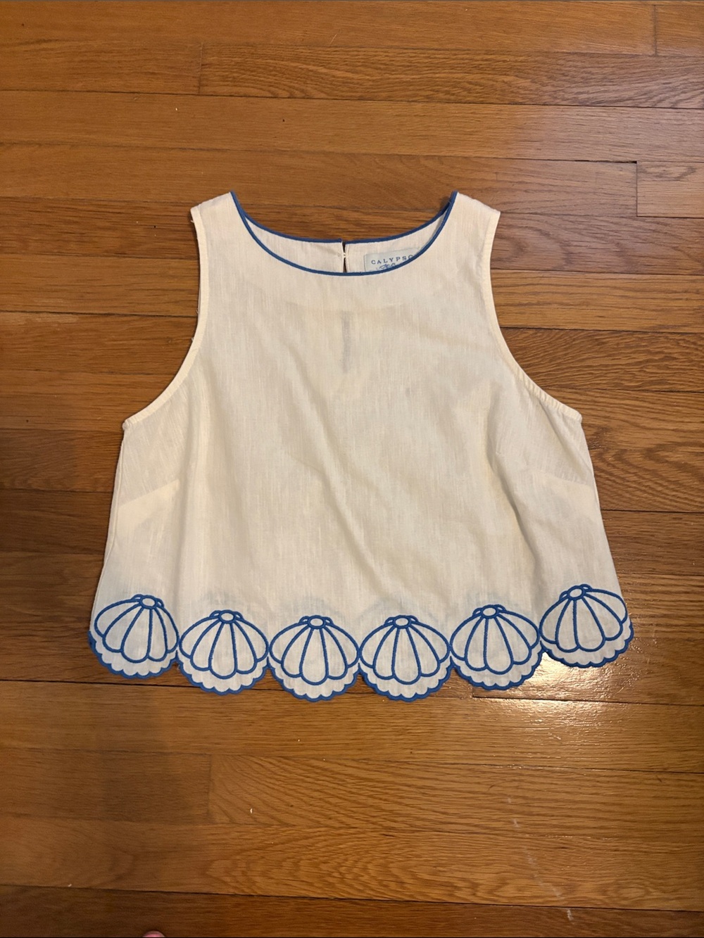 Calypso St. Barth White Skirt Set with Blue Embroidery Seashell Small NWT - Picture 10 of 10